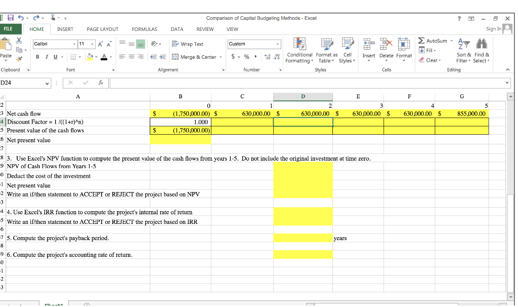 XE 5 Comparison of Capital Budgeting Methods - Excel REVIEW VIEW FILE