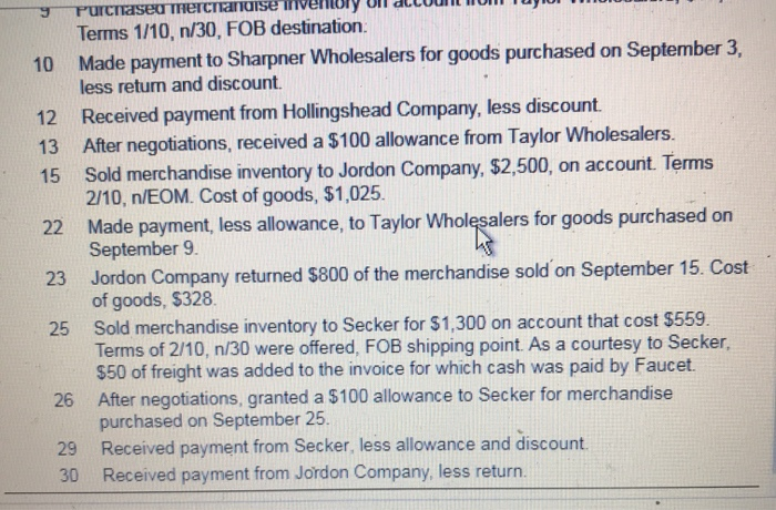 goods purchased on September 9 23 Jordon Company returned $800 of the