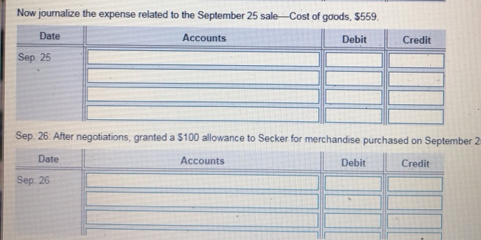 merchandise sold on September 15. Cost of goods, $328 25 Sold merchandise
