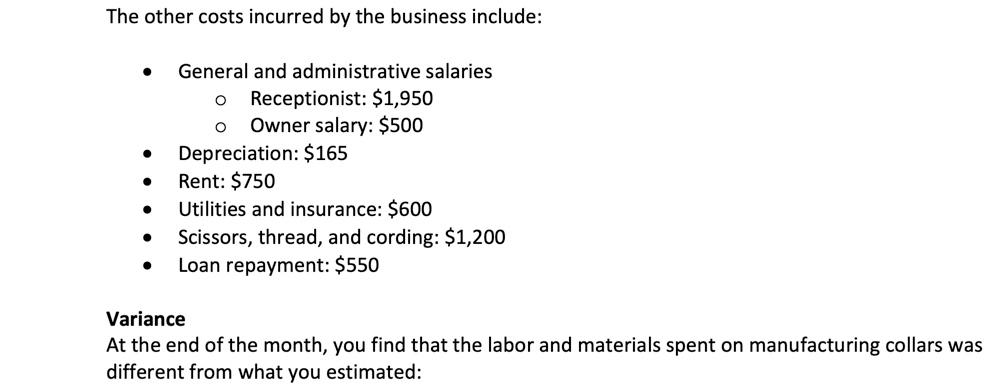 Loan payment $ 183.33 Salary to self $ 166.67 Total Variable costs