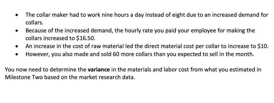 per Collar 9.10 Total Fixed Costs $ 4,028.33 Item Leashes Item High-tensile