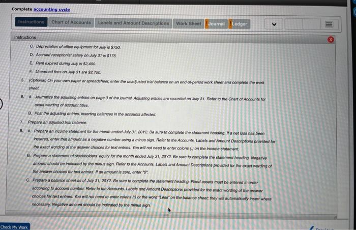 Amount Descriptions Work Sheet Journal Ledger 1 Instructions For the past several