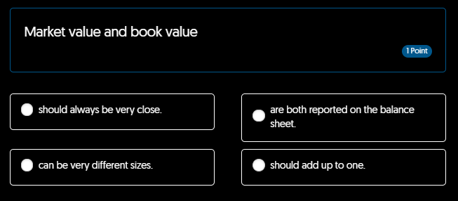  Market value and book value 1 Point should always be very