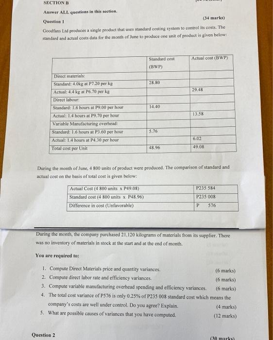  SECTION B Answer ALL questions in this section Question 1 (34