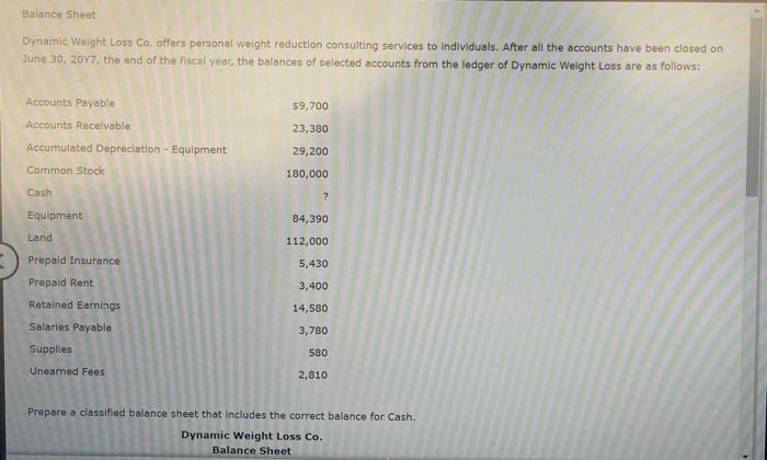 all question please Balance Sheet Dynamic Weight Loss Co. offers personal weight