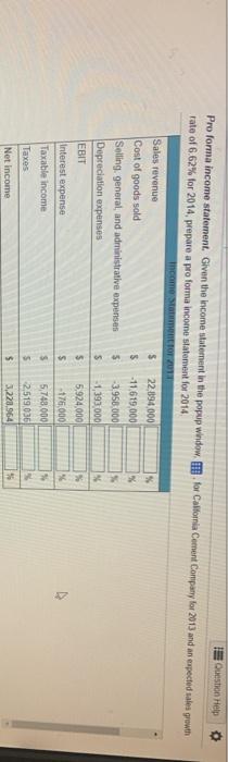 window, ! for California Cement Company for 2013 and an expected sales