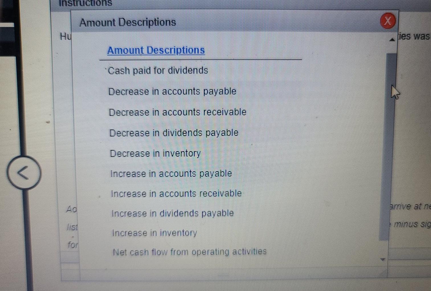 Descriptions Reconciliation of Net Income Instructions Huluduey Corporation's comparative balance sheet for