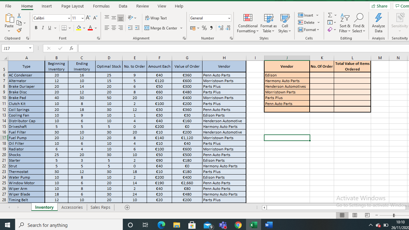 In cell K6, use the Countifs Function to count the number of