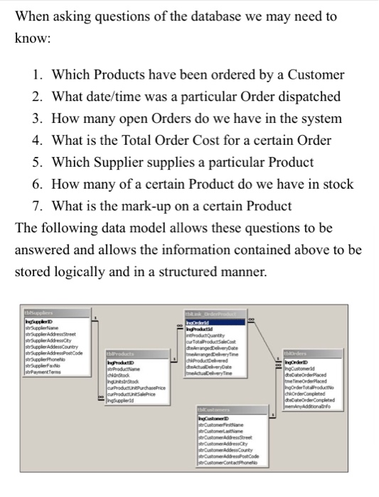Customers Ordering Products. For this scenario we need to define the following