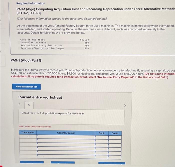  how do you solve this ? Required information PA9-1 (Algo) Computing