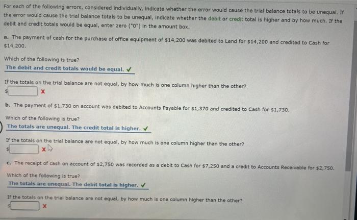  For each of the following errors, considered individually, indicate whether the