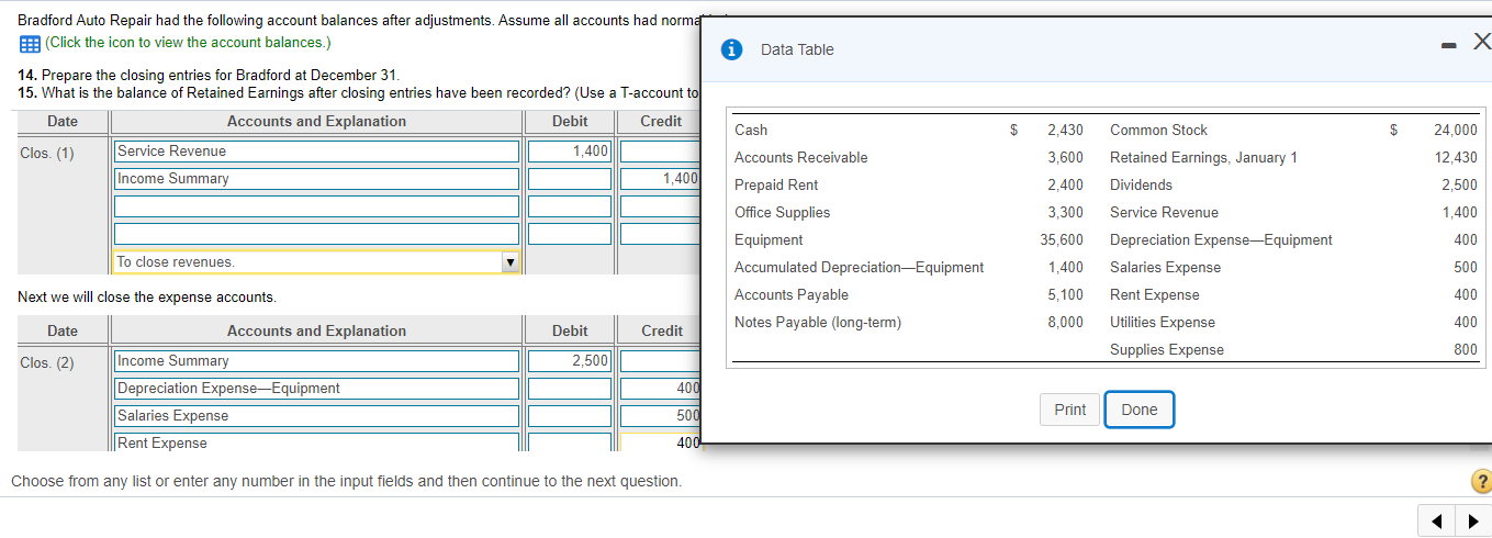  Need help with question 15. Data Table - Bradford Auto Repair
