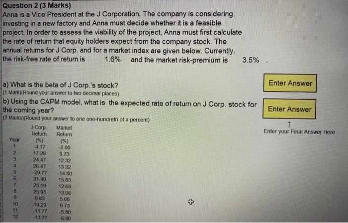 please show all work to get answers Question 2 (3 Marks) Anna