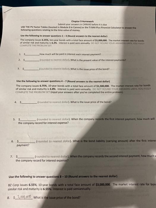  Chapter 9 Homework Submit your answers in CANVAS before it is