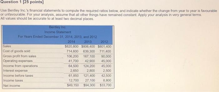  need quick response thanks Question 1 (25 points] Use Bentley Inc