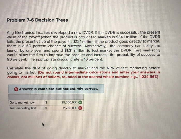  Problem 7-6 Decision Trees Ang Electronics, Inc., has developed a new