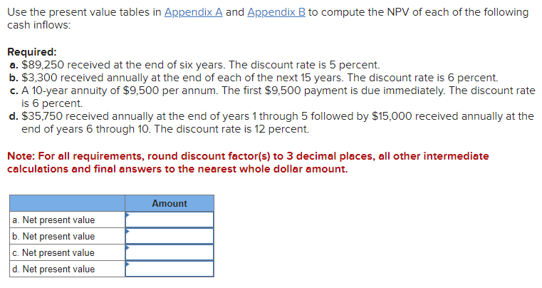  Use the present value tables in Appendix A and Appendix B