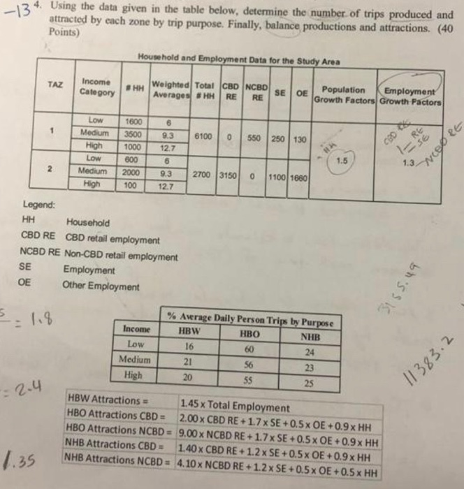  -13* Using the data given in the table below, determine the