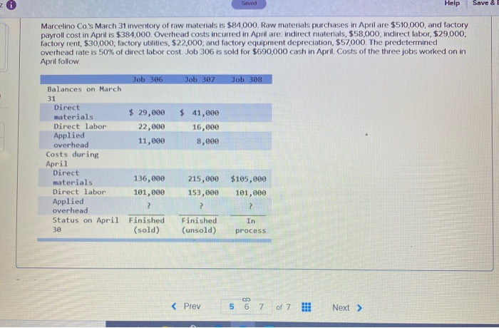  need help Saved Help Save & Marcelino Co.'s March 31 inventory