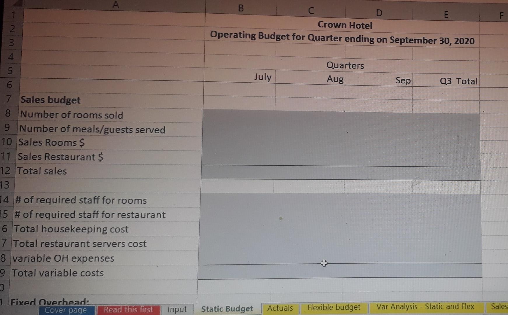 September 30, Sep Parameters - Budget July Aug 31 31 125 125