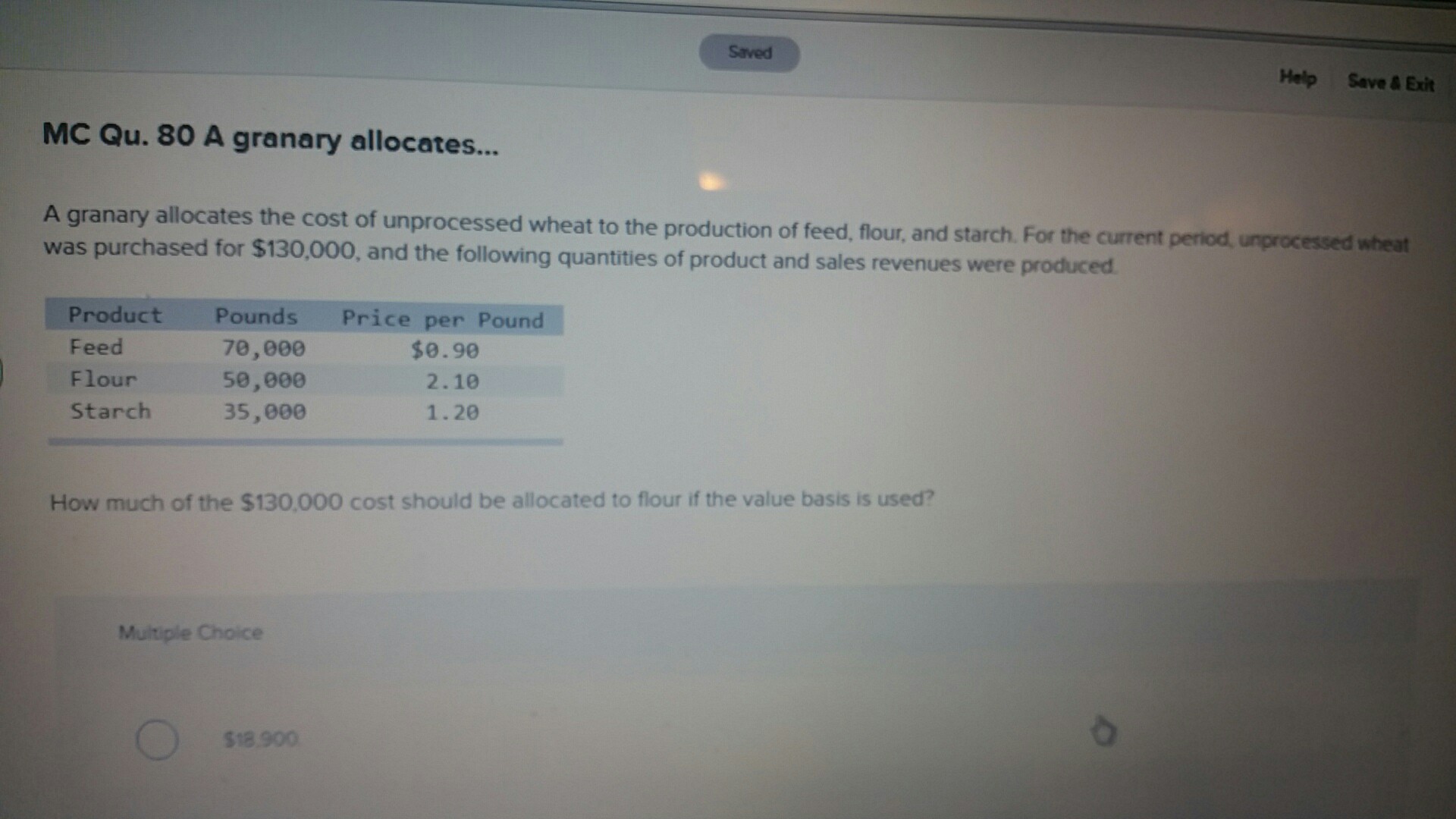 Saved Help Save&Exit MC Qu. 80 A granary allocates... A granary
