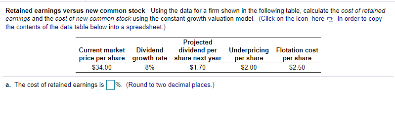  Retained earnings versus new common stock Using the data for a