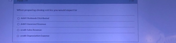  When preparing closing entries you would expect to debit Dividends Distributed