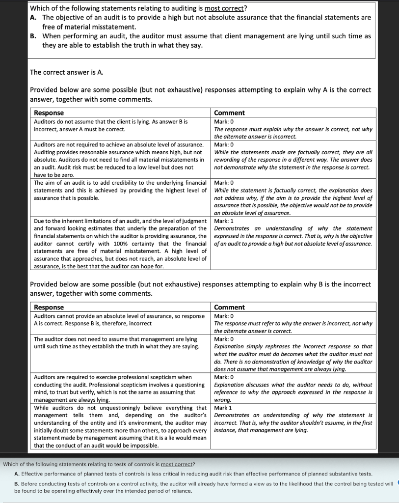 Please choose the right answer and write why you choose option A
