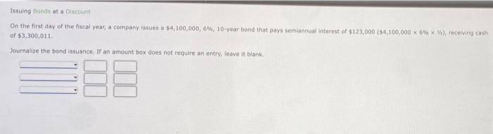 please make sure chart fully shows Issuing Bonds at a Discount On