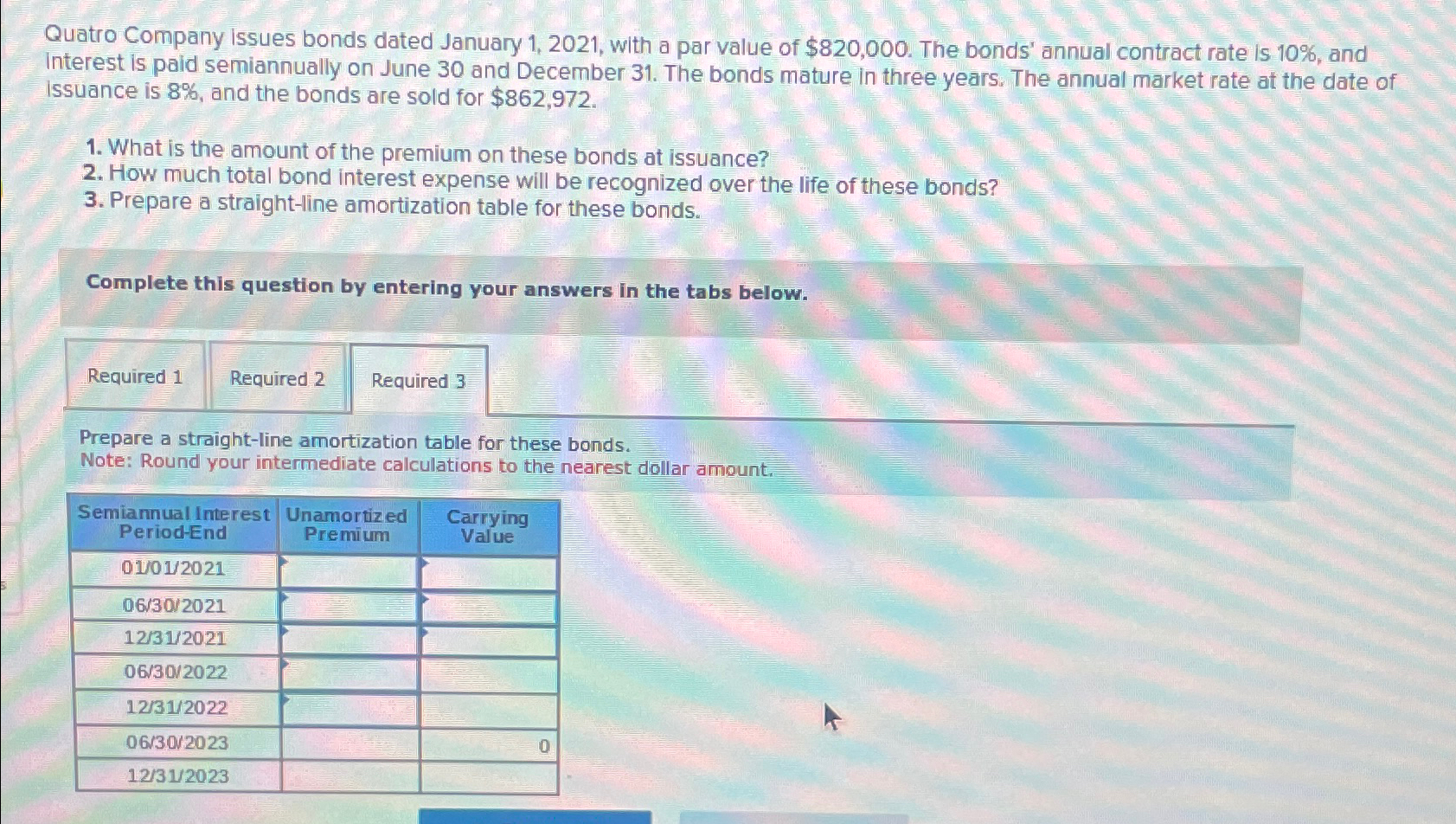  Quatro Company issues bonds dated January 1,2021, with a par value