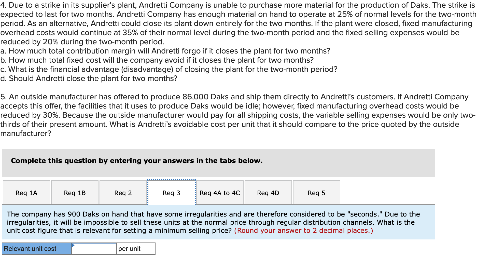 the outside manufacturer? Complete this question by entering your answers in the
