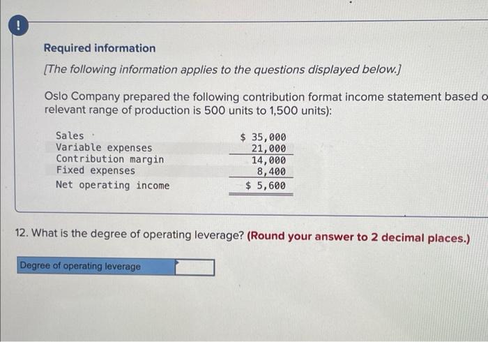 the contribution margin ratio? Contribution margin ratio % ! Required information [The