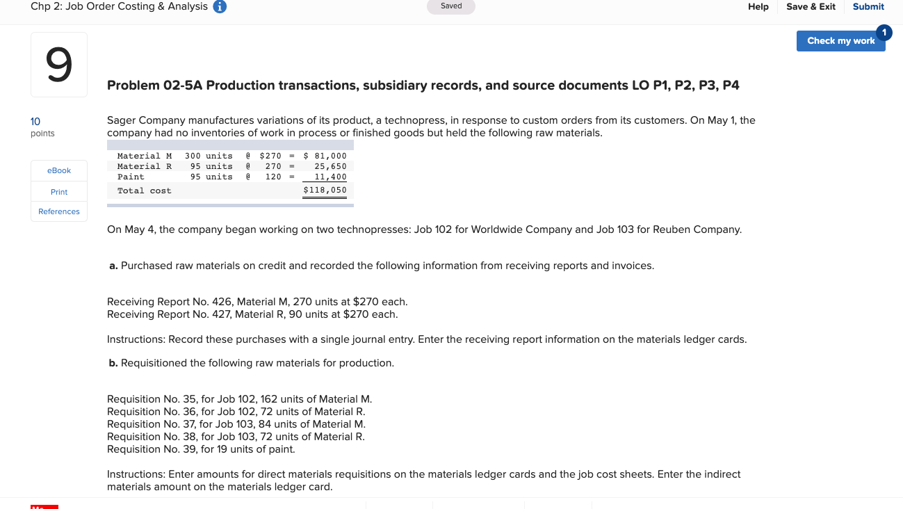  Chp 2: Job Order Costing & Analysis i Saved Help Save