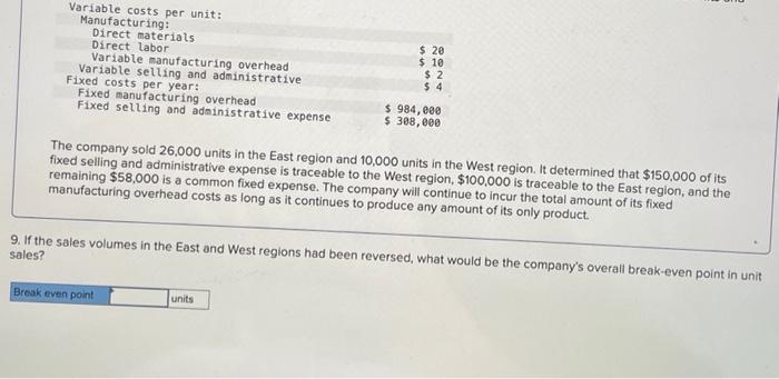 $ 308,000 The company sold 26,000 units in the East region and