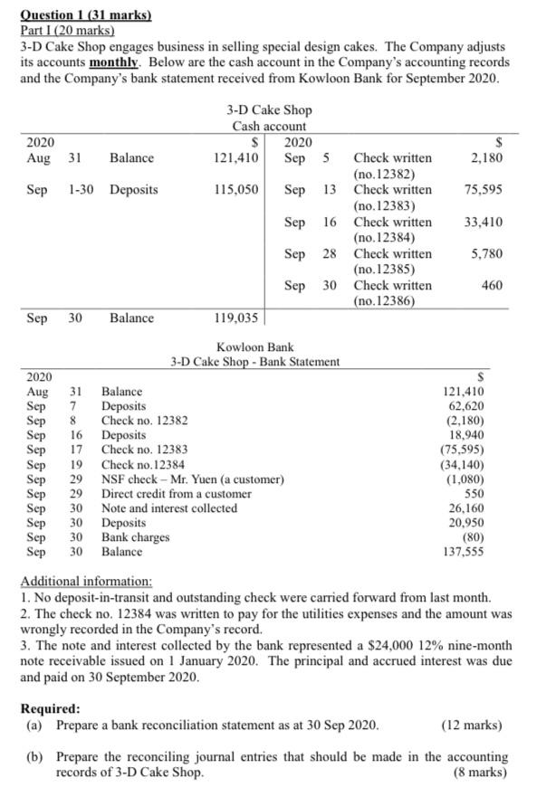  Question 1 (31 marks) Part 1 (20 marks) 3-D Cake Shop