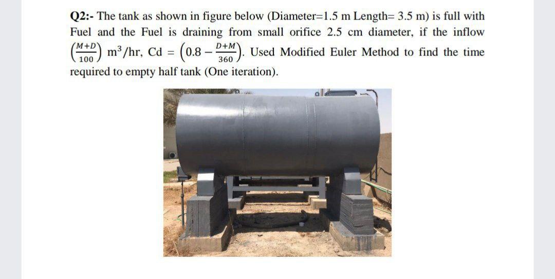 I need a solution within 15 minutes M=6 D=30 Q2:- The tank