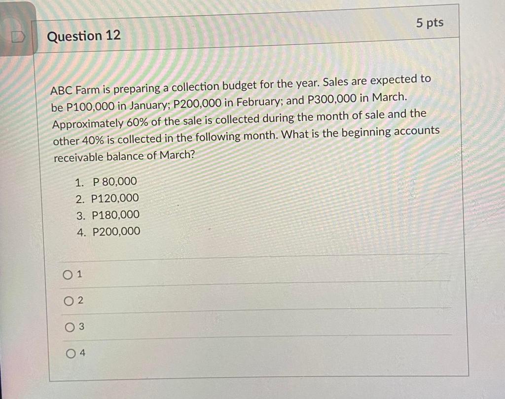 for the year. Sales are expected to be P100,000 in January; P200,000