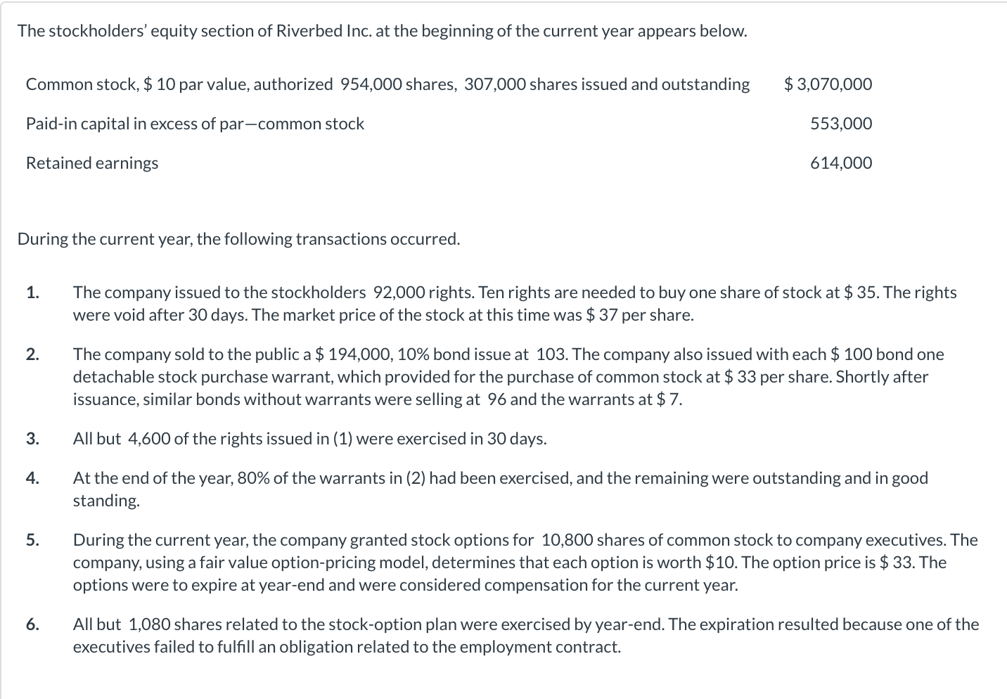NEED HELP WITH BALANCE SHEET THANKS! The stockholders' equity section of Riverbed