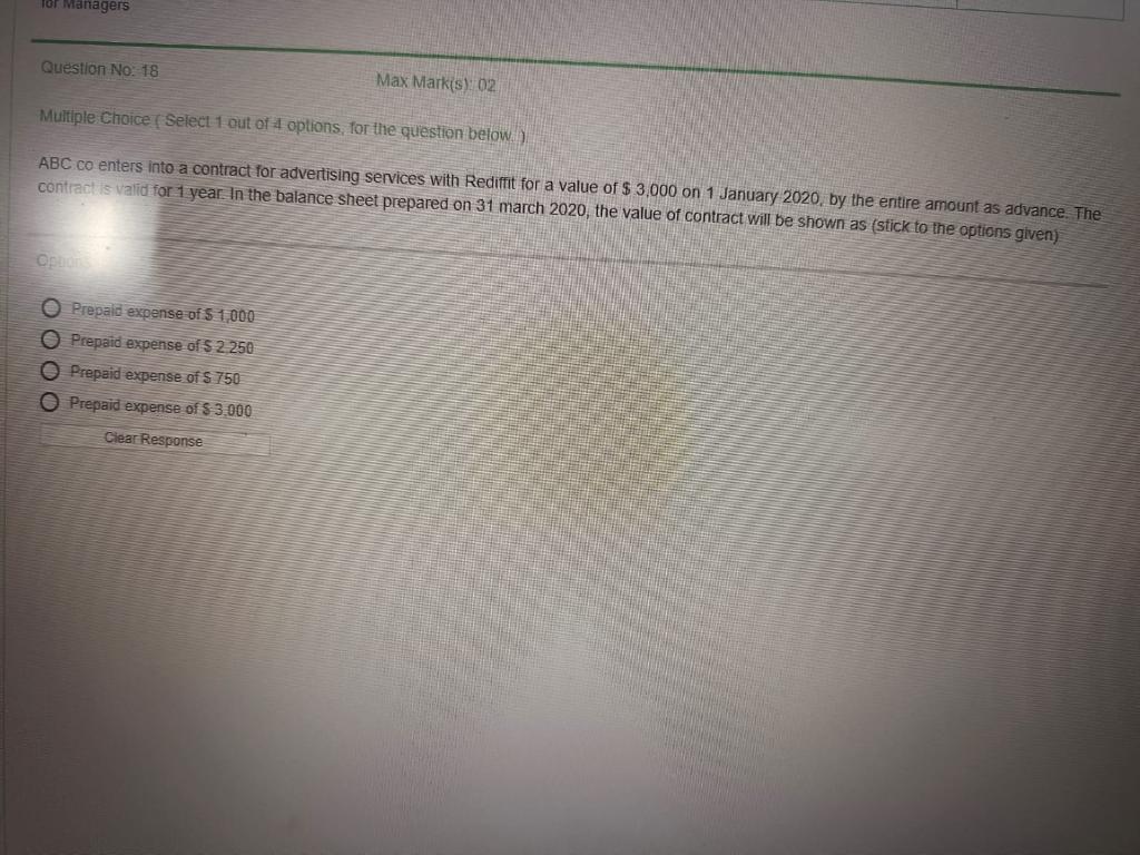  of Managers Question No. 18 Max Markis): 02 Multiple Choice (Select