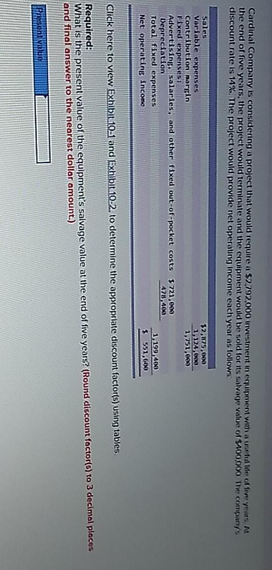  Cardinal Company is considering a project that would require a $2,792,000