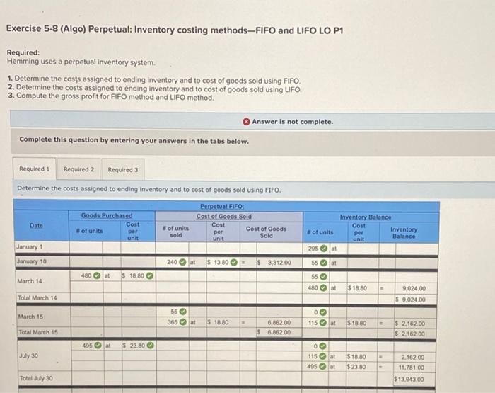 the following information for the Exercises 8-10 below. (Algo) The following information