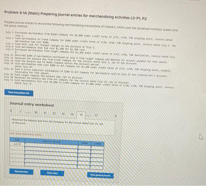 16 Paid the balance due to Boden Company Mithin the discount period