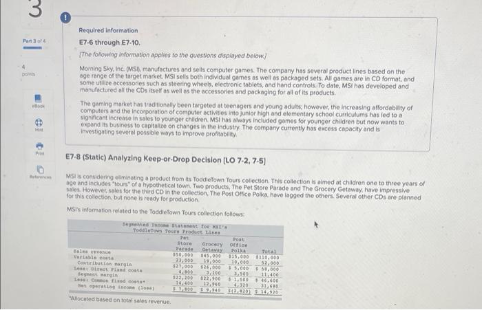  Part of 4 4 Required information E7-6 through E7-10 The following