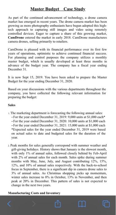  this only one question detials Master Budget Case Study As part