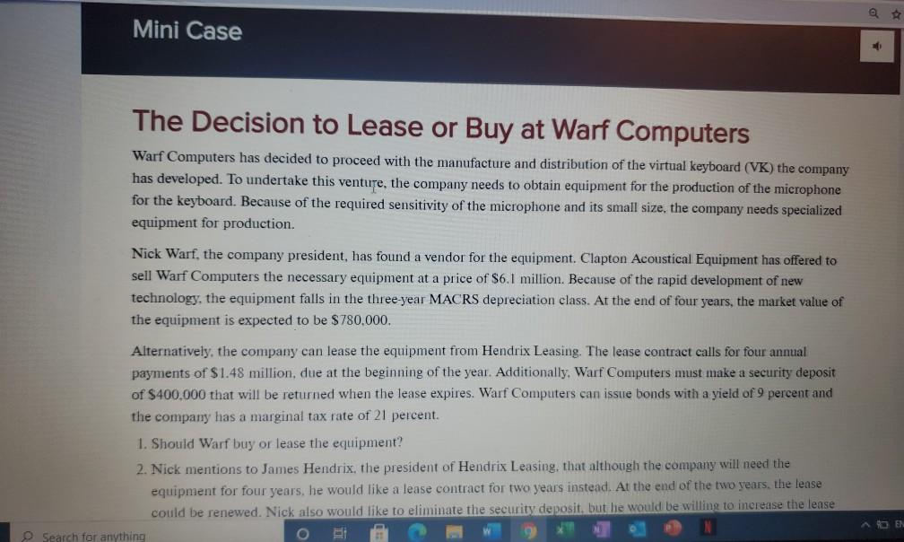  help with this mini case please show the work in detail