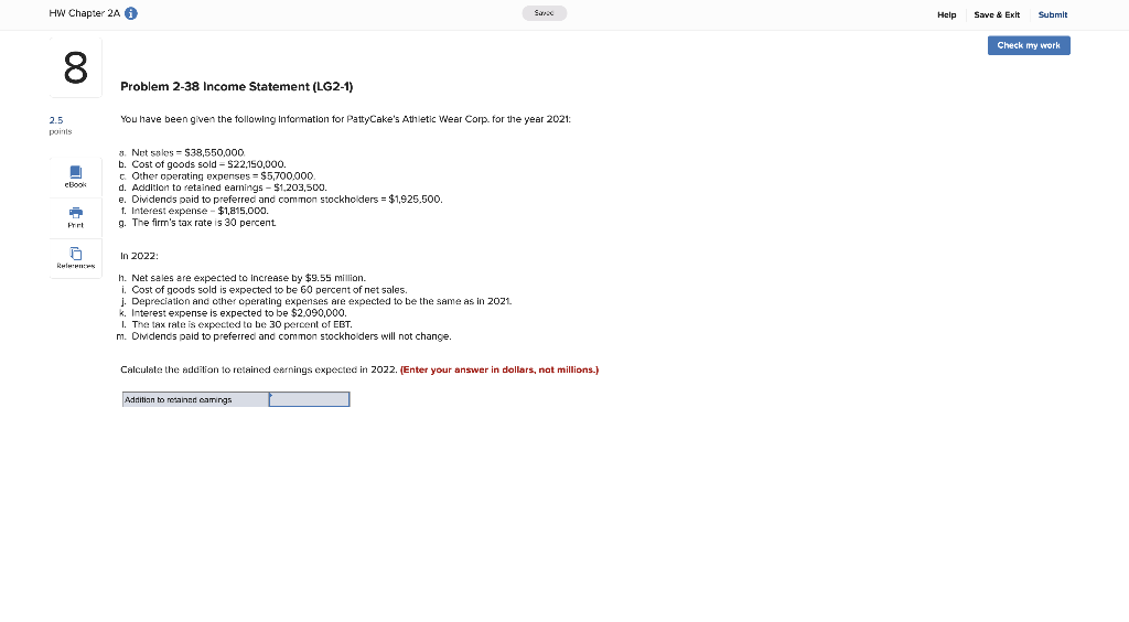  HW Chapter 2A A Help Save & Exit Submit Check my