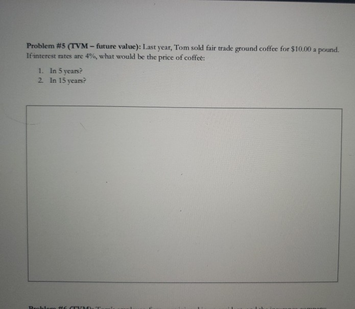 Problem #5 (TVM-future value): Last year, Tom sold fair trade ground