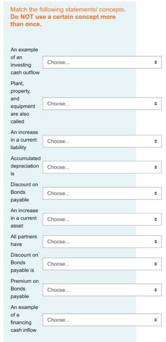  Match the following statements concepts. Do NOT use a certain concept