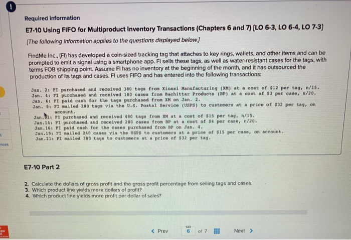  Required information E7-10 Using FIFO for Multiproduct Inventory Transactions (Chapters 6