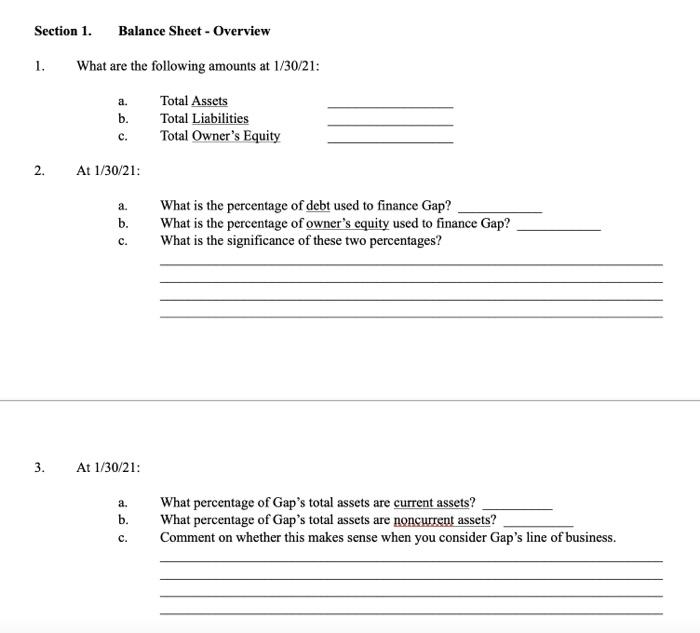  Section 1. Balance Sheet - Overview 1. What are the following